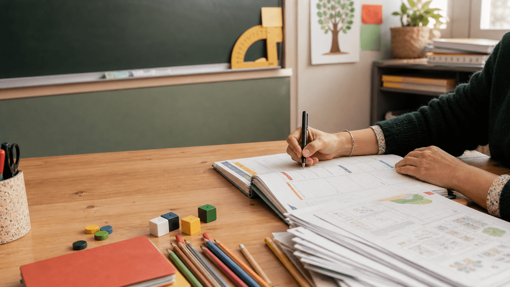 Une enseignante prépare sa semaine de classe